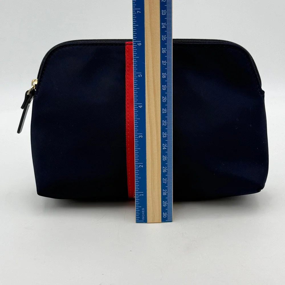 Kate Spade Navy Nylon Cosmetic Bag Red Black Stripe Logo Makeup Pouch